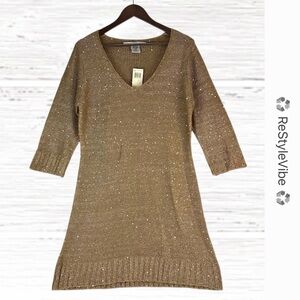 MAX STUDIO Women’s Size L Dress Mini Sweater Holiday Gold Sparkle Bling NWT NEW